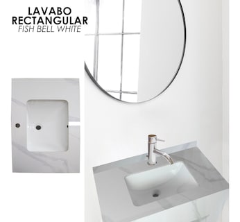 Foto 2 | Foto 2 | JAUZ IMPROVEMENT Lavabo Para Manos de Piedra Color Blanco Detalles Grises Con Estante (J0396)