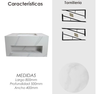 Foto 3 | Foto 3 | JAUZ IMPROVEMENT Lavabo Para Manos de Piedra Color Blanco Detalles Grises Con Estante (J0396)