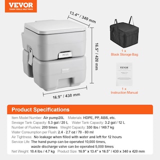 Foto 7 | Foto 7 | Inodoro Portátil Vevor Para Acampar Con Depósito De Basura De 20 Litros Y Descarga De 12 Litros - Venta Internacional.