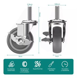 Foto 2 | Foto 2 | Juego de 4 Ruedas Giratorias con Freno de Acero Resistente de 600 lbs de Capacidad