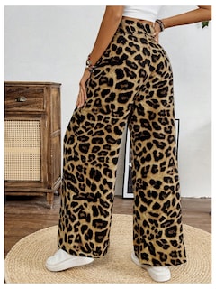 Foto 2 | Foto 2 | Pantalones Sweetyrocks Con Estampado De Leopardo, Cintura Alta, Pierna Ancha, Color Marrón - Venta Internacional.