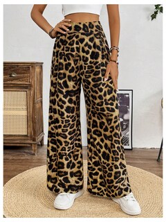 Foto 3 | Foto 3 | Pantalones Sweetyrocks Con Estampado De Leopardo, Cintura Alta, Pierna Ancha, Color Marrón - Venta Internacional.