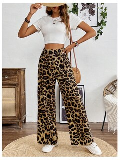 Foto 5 | Foto 5 | Pantalones Sweetyrocks Con Estampado De Leopardo, Cintura Alta, Pierna Ancha, Color Marrón - Venta Internacional.