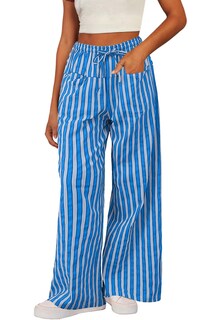 Foto 2 | Foto 2 | Pantalones Acelit A Rayas En Bloque De Color, Cintura Con Cordón, Azul, Xxl - Venta Internacional.