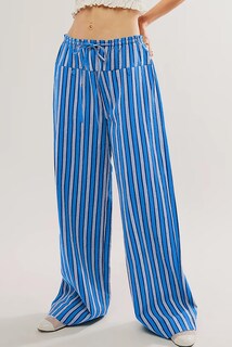Foto 3 | Foto 3 | Pantalones Acelit A Rayas En Bloque De Color, Cintura Con Cordón, Azul, Xxl - Venta Internacional.