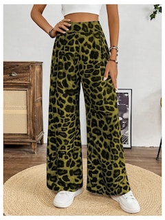 Foto 3 | Foto 3 | Pantalones Sweetyrocks Con Estampado De Leopardo, Cintura Alta, Pierna Ancha, Verde - Venta Internacional.