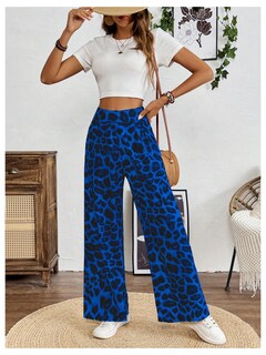 Foto 3 | Foto 3 | Pantalones Sweetyrocks Con Estampado De Leopardo, Cintura Alta, Pierna Ancha, Azul, Mujer - Venta Internacional.