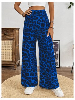 Foto 4 | Foto 4 | Pantalones Sweetyrocks Con Estampado De Leopardo, Cintura Alta, Pierna Ancha, Azul, Mujer - Venta Internacional.