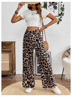 Foto 5 | Foto 5 | Pantalones Sweetyrocks Con Estampado De Leopardo De Cintura Alta Y Pierna Ancha Para Mujer - Venta Internacional.