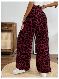 Foto 2 | Foto 2 | Pantalones Sweetyrocks Con Estampado De Leopardo, Cintura Alta, Pierna Ancha, Rojo - Venta Internacional.