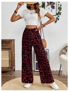Foto 5 | Foto 5 | Pantalones Sweetyrocks Con Estampado De Leopardo, Cintura Alta, Pierna Ancha, Rojo - Venta Internacional.