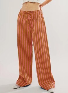 Foto 3 | Foto 3 | Pantalones Acelit, Casuales, A Rayas, Color Bloque De Color, Cintura Con Cordón, Rojo - Venta Internacional.