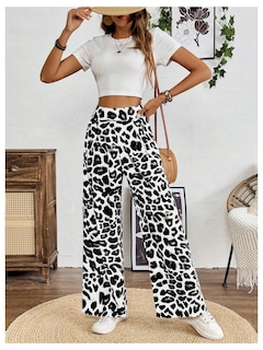 Foto 5 | Foto 5 | Pantalones Sweetyrocks Con Estampado De Leopardo De Cintura Alta Y Pierna Ancha Para Mujer - Venta Internacional.