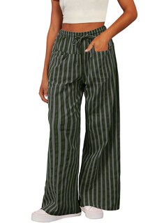 Foto 1 | Foto 1 | Pantalones Acelit Para Mujer, Casuales, A Rayas, Color Verde Bloque, Tamaño Mediano - Venta Internacional.