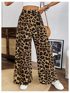 Foto 4 | Foto 4 | Pantalones Sweetyrocks Con Estampado De Leopardo, Cintura Alta, Pierna Ancha, Color Marrón - Venta Internacional.