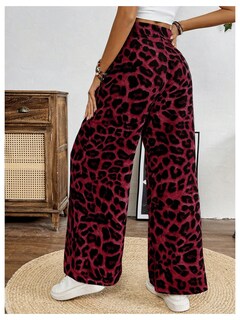 Foto 2 | Foto 2 | Pantalones Sweetyrocks Con Estampado De Leopardo, Cintura Alta, Pierna Ancha, Rojo - Venta Internacional.
