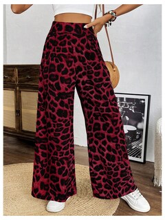 Foto 3 | Foto 3 | Pantalones Sweetyrocks Con Estampado De Leopardo, Cintura Alta, Pierna Ancha, Rojo - Venta Internacional.