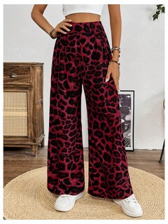 Foto 4 | Foto 4 | Pantalones Sweetyrocks Con Estampado De Leopardo, Cintura Alta, Pierna Ancha, Rojo - Venta Internacional.