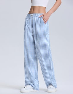 Foto 2 | Foto 2 | Pantalones De Pijama Lomon A Cuadros A Cuadros De Algodón De Pierna Ancha Para Mujer - Venta Internacional.