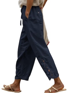 Foto 1 | Foto 1 | Pantalones Acelit Para Mujer, Casual, De Lino, Cintura Con Cordón, Color Azul Xl - Venta Internacional.