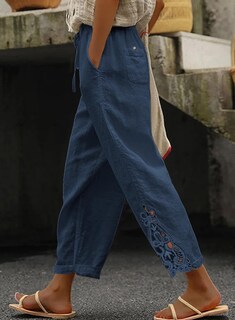 Foto 2 | Foto 2 | Pantalones Acelit Para Mujer, Casual, De Lino, Cintura Con Cordón, Color Azul Xl - Venta Internacional.