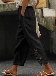 Foto 2 | Foto 2 | Pantalones Acelit De Lino Para Mujer, Cintura Elástica, Con Cordón, Color Negro - Venta Internacional.