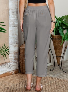 Foto 5 | Foto 5 | Pantalones Acelit Casuales De Lino Con Cordón Y Cintura Elástica Para Mujer - Venta Internacional.