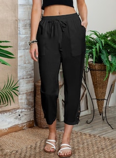 Foto 4 | Foto 4 | Pantalones Acelit De Lino Para Mujer, Cintura Elástica, Con Cordón, Color Negro - Venta Internacional.