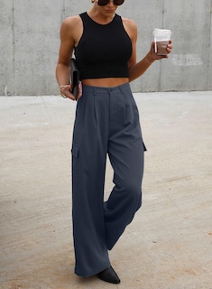 Foto 3 | Foto 3 | Pantalones Cargo Dokotoo De Cintura Alta Y Pierna Ancha Para Mujer, Color Gris - Venta Internacional.