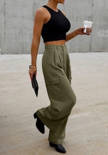 Foto 3 | Foto 3 | Pantalones Cargo Dokotoo De Pierna Ancha Y Cintura Alta, Color Verde, Para Mujer - Venta Internacional.