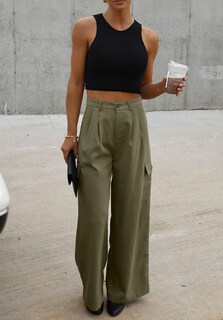 Foto 4 | Foto 4 | Pantalones Cargo Dokotoo De Pierna Ancha Y Cintura Alta, Color Verde, Para Mujer - Venta Internacional.