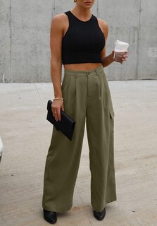 Foto 2 | Foto 2 | Pantalones Cargo Dokotoo De Pierna Ancha Y Cintura Alta, Color Verde, Para Mujer - Venta Internacional.