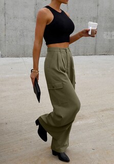 Foto 3 | Foto 3 | Pantalones Cargo Dokotoo De Pierna Ancha Y Cintura Alta, Color Verde, Para Mujer - Venta Internacional.