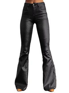 Foto 1 | Foto 1 | Pantalones Flamingals Bootcut De Piel Sintética De Cintura Alta Negros Para Mujer - Venta Internacional.