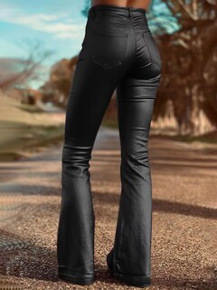 Foto 2 | Foto 2 | Pantalones Flamingals Bootcut De Piel Sintética De Cintura Alta Negros Para Mujer - Venta Internacional.