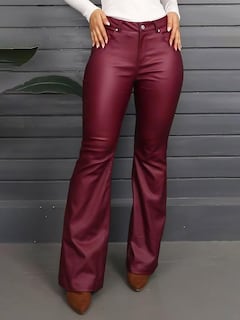 Foto 2 | Foto 2 | Pantalones Con Forma De Bota En Forma De Bota, Piel Sintética, Cintura Alta, Color Rojo, 3xl, Para Mujer - Venta Internacional.