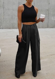 Foto 2 | Foto 2 | Pantalones Cargo Dokotoo Negros De Cintura Alta Y Pierna Ancha Para Mujer - Venta Internacional.