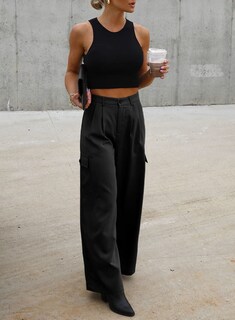 Foto 5 | Foto 5 | Pantalones Cargo Dokotoo Negros De Cintura Alta Y Pierna Ancha Para Mujer - Venta Internacional.