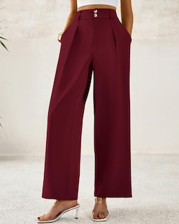 Foto 4 | Foto 4 | Pantalones De Vestir De Pierna Ancha Btfbm 2025 De Cintura Alta Para Mujer, Color Rojo Vino - Venta Internacional.