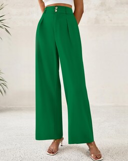 Foto 2 | Foto 2 | Pantalones De Vestir De Pierna Ancha Btfbm 2025 De Cintura Alta Para Mujer, Verde - Venta Internacional.