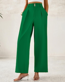 Foto 4 | Foto 4 | Pantalones De Vestir De Pierna Ancha Btfbm 2025 De Cintura Alta Para Mujer, Verde - Venta Internacional.