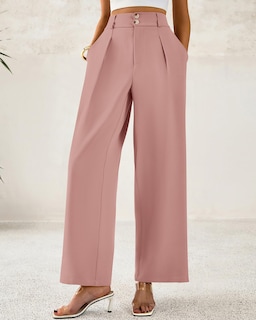 Foto 4 | Foto 4 | Pantalones De Vestir De Pierna Ancha Btfbm 2025 Para Mujer De Cintura Alta, Color Rosa - Venta Internacional.