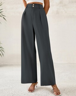 Foto 2 | Foto 2 | Pantalones De Vestir De Pierna Ancha Btfbm 2025 De Cintura Alta Para Mujer, Gris Oscuro - Venta Internacional.