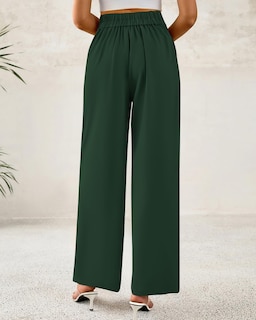 Foto 3 | Foto 3 | Pantalones De Vestir De Pierna Ancha Btfbm 2025 Para Mujer De Cintura Alta, Verde Oscuro - Venta Internacional.