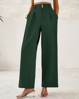 Foto 4 | Foto 4 | Pantalones De Vestir De Pierna Ancha Btfbm 2025 Para Mujer De Cintura Alta, Verde Oscuro - Venta Internacional.