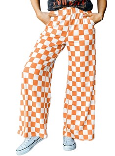 Foto 1 | Foto 1 | Pantalones Acelit A Cuadros Casuales Para Mujer, Primavera Verano, Naranja - Venta Internacional.