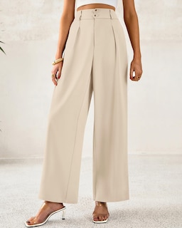 Foto 6 | Foto 6 | Pantalones De Vestir De Pierna Ancha Btfbm 2025 De Cintura Alta Para Mujer, Color Beige - Venta Internacional.