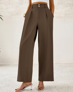 Foto 4 | Foto 4 | Pantalones De Vestir De Pierna Ancha Btfbm 2025 De Cintura Alta Para Mujer, Color Café - Venta Internacional.