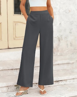 Foto 3 | Foto 3 | Pantalones De Pierna Ancha Btfbm Para Mujer, Elásticos, Cintura Alta, Color Palazzo Grey - Venta Internacional.
