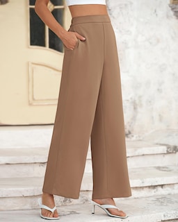 Foto 5 | Foto 5 | Pantalones De Pierna Ancha Btfbm Para Mujer, Elásticos, Cintura Alta, Color Caqui - Venta Internacional.